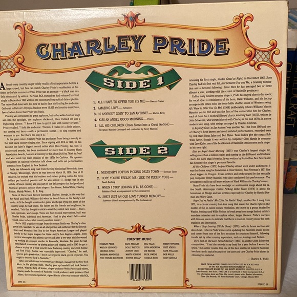 Vintage 1981 LP Vinyl Record Charlie Pride Country Music [STW 101] 33 RPM 12" - Picture 2 of 2
